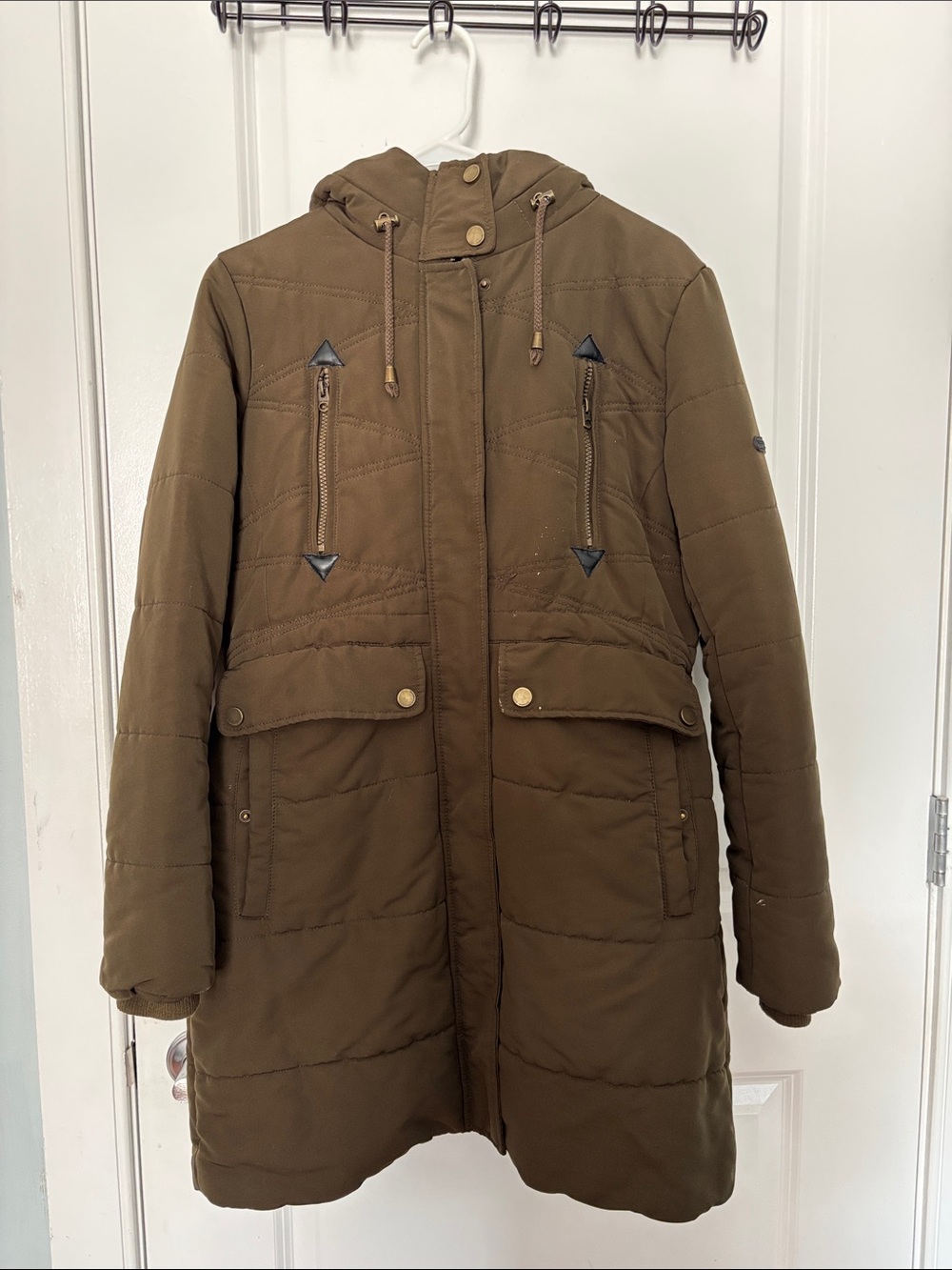 Lucky Brand Olive Green Quilted Hooded Puffer Coat